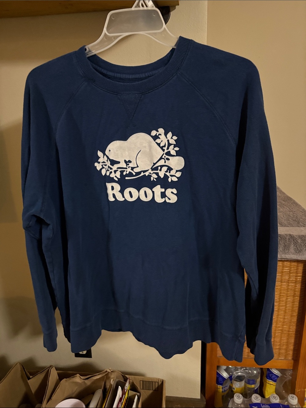 Roots Navy Blue Crewneck Sweatshirt with White Beaver Logo